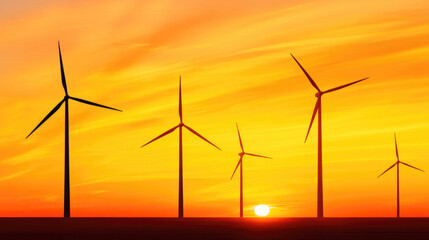 Fototapeta premium Sustainable energy concept with wind turbines at sunset for eco-friendly design inspiration and renewable energy advocacy