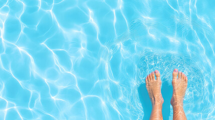 Relaxation and leisure: woman's legs in refreshing blue swimming pool, perfect summer vibe for vacation promotion