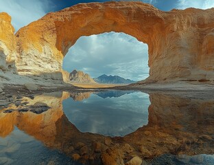 Obraz premium Desert Arch Reflection with Calm Water.