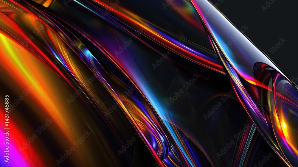 Poster abstract colorful light streaks on a dark background. digital artwork of glass prism with vibrant co