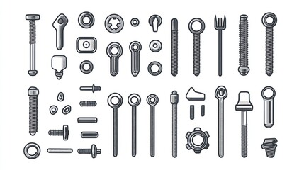 Fototapeta premium Assorted fasteners and tools; workbench background; industrial design