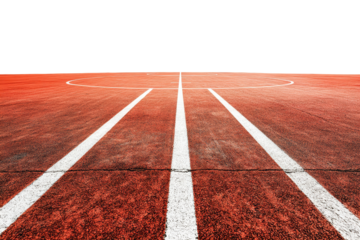 Red Athletic Track: An elevated perspective of an empty track, with crisp white lanes set against a vibrant red surface. The image embodies a sense of limitless potential, challenge, and anticipation.