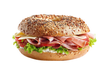 Bagel ham cheese for brunch or breakfast, isolated on transparent background.