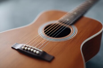 Fototapeta premium close-up of minimalist acoustic guitar highlighting its strings and body