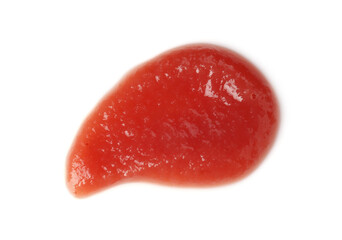 Baby food. Tasty puree on white background, top view