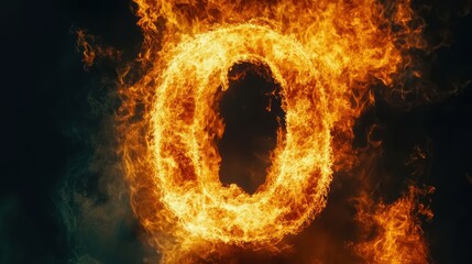 Fiery ring of fire, dark background, abstract art, design element