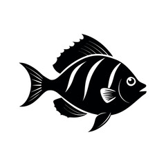 Black Vector Silhouette Damselfish Swimming