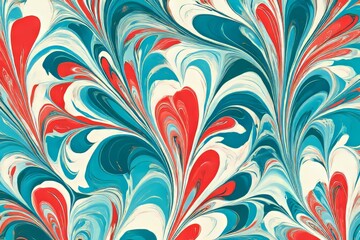Vibrant swirling patterns of teal, red, and white colors.