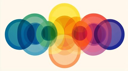 Obraz premium Vibrant overlapping circles in a rainbow of colors, perfect for abstract design projects and creative backgrounds.