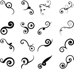 Floral Swirl Vector Ornaments. Decorative Black Flourishes Clipart Set