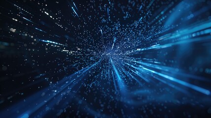 Abstract picture micro light sparkling particle represent data flow vivid flowing wave with high tech background, create digital effect scene perfect for energetic and fantasy wallpaper design. AIG53.