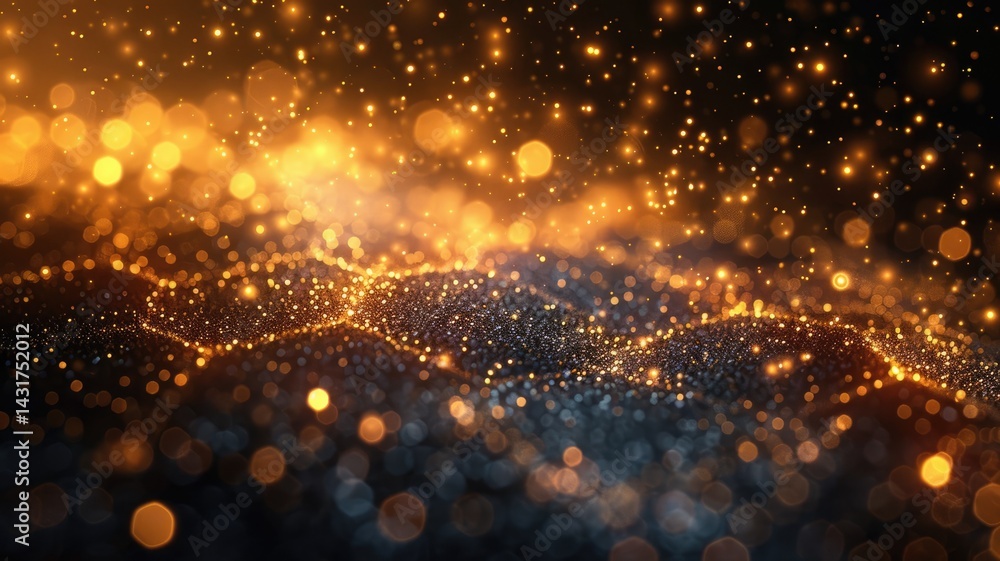Aufkleber abstract art of orange and gold hexagonal grid with glowing particles. digital artwork of yellow gli