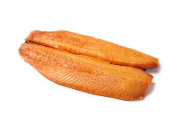One smoked herring fillet isolated on white