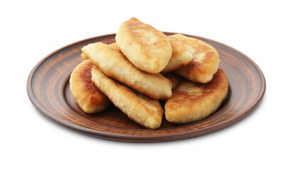 Delicious fried pyrizhky (stuffed pies) isolated on white