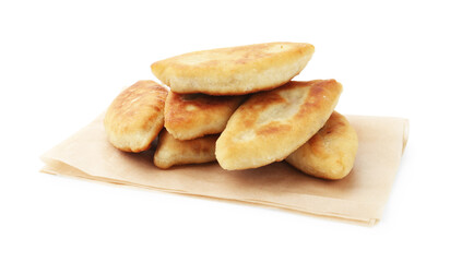 Delicious fried pyrizhky (stuffed pies) isolated on white