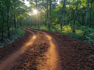 Obraz premium A Dirt Road in a Serene Forest Setting