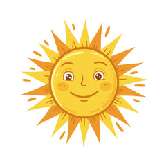 Happy sun illustration smiling with radiant rays  