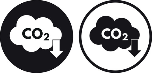 Co2 pollution reduction icon set in two styles . Carbon emissions reduction icon . Vector illustration