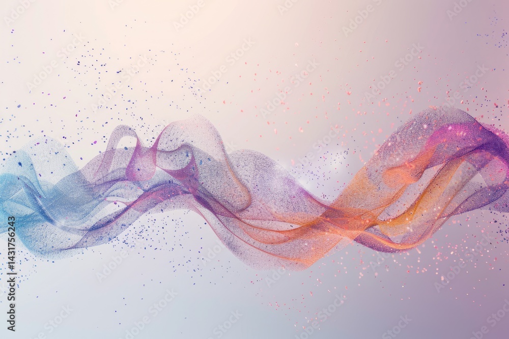 Poster flowing digital waves with glowing particles on a white background. abstract line art or digital wav