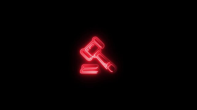glowing neon auction icon animation black background. 4K Video motion graphic animation.