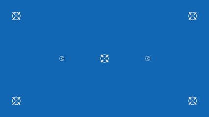Blue screen template with tracking marks. Chromakey technique. Studio background.