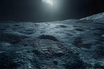 Lunar landscape displaying a profound footprint on the moon's surface.
