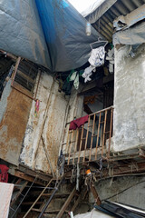 housing area at the dharavi slum in mumbai, india