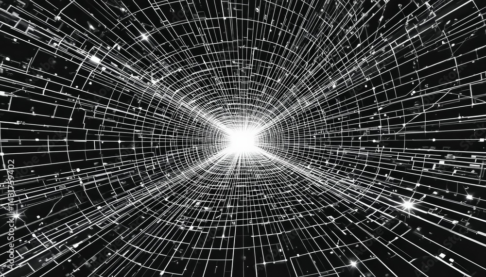 Poster dynamic light tunnel visualization digital art abstract environment futuristic perspective high-cont