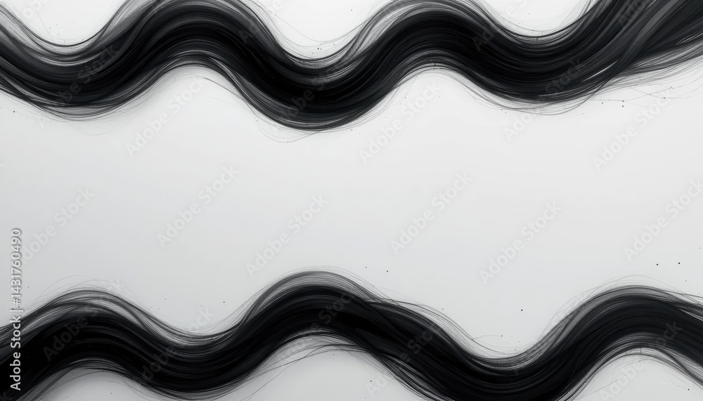 Poster flowing black waves on white background artistic design abstract minimalist style close-up view visu
