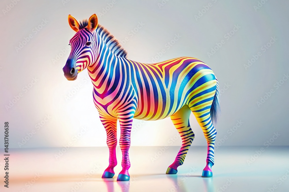 Sticker minimalist colorful 3d render zebra on white background - stock photo
