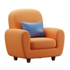 3D orange armchair with blue cushion