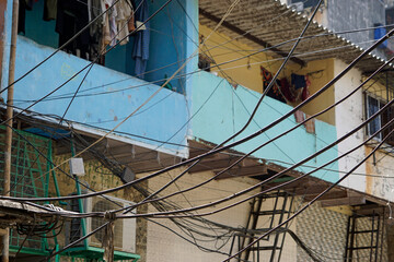 housing area at the dharavi slum in mumbai, india