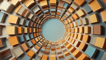 Dynamic geometric patterns in circular formation abstract animation digital art vibrant colors aerial view visual design concept