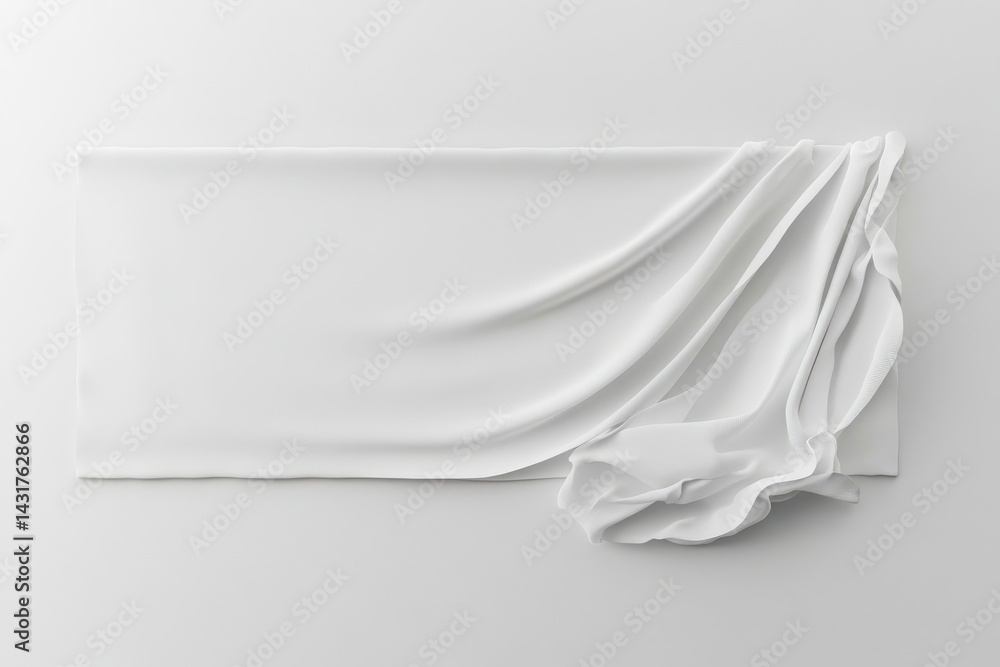 Aufkleber Minimalist presentation with soft, draped white fabric partially covering a rectangular surface, creating a sense of elegance and mystery.