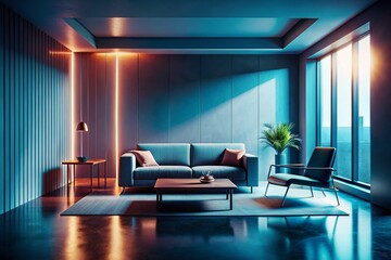 Fototapeta premium Minimalist Empty Room Silhouette Long Exposure Photography - Modern Interior Design Stock Photo
