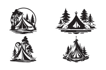 Rustic Tent Camping Vector Set Forest Camp Teepee Clipart for Outdoor Adventure Designs