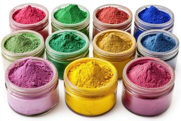 Colorful powder pigments in small jars