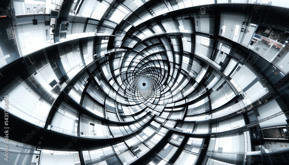 Poster spiraling architectural design modern building abstract image urban environment aerial view contempo