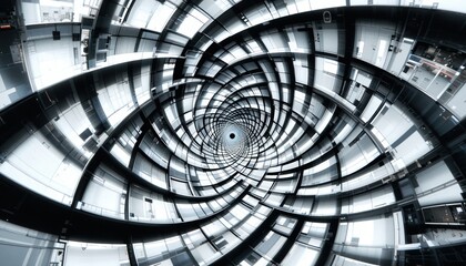 Naklejka premium Spiraling architectural design modern building abstract image urban environment aerial view contemporary aesthetics