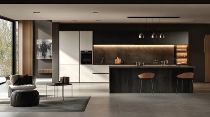 Modern open-plan kitchen with a minimalist design.