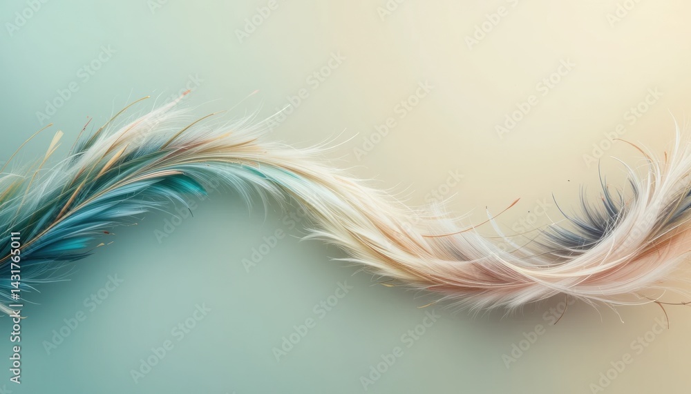 Poster flowing feather design soft color palette digital art minimalist style abstract composition unique a