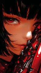 Close-up Portrait of a Woman with Red Eyes in a Cyberpunk Style