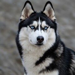 Realistic husky with blue eyes standing confidently