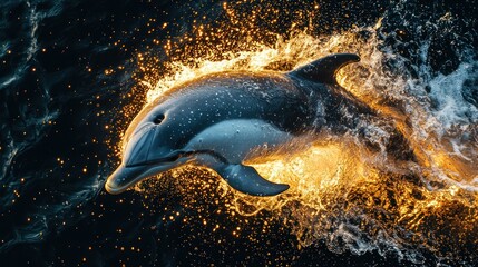 Fototapeta premium Dolphin leaping, ablaze in fire