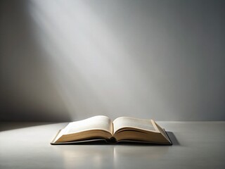 Minimalist Holy Book Open on Grey Background with Copy Space for Inspirational Quotes