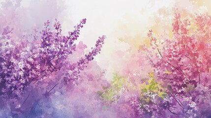 Obraz premium Elegant wedding invitation card background . Minimal hand painted watercolor Lilac flowers texture template background. Design for wedding, vip cover, poster, rsvp moderncard.Valentine's Day