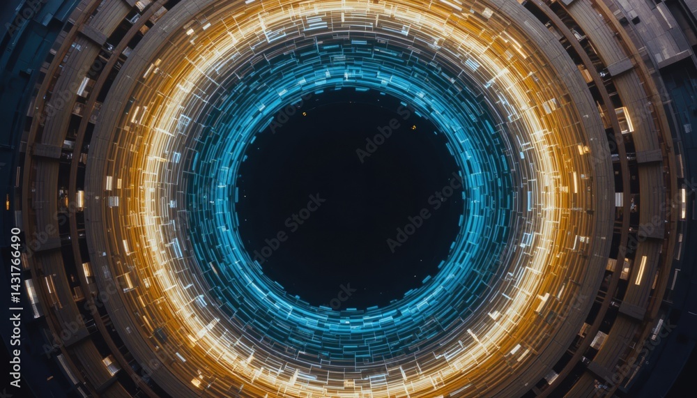 Poster dynamic energy flow visualization futuristic technology hub digital art abstract environment aerial 