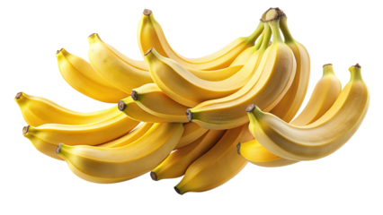 A vibrant bunch of ripe yellow bananas isolated on a Trensprent  Background png