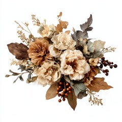 Floral arrangement with roses on white background