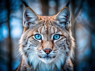 Obraz premium Minimalist Lynx Portrait: Striking Blue Eyes, Wildlife Photography